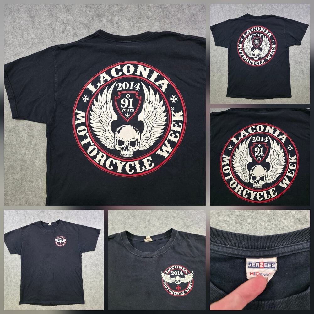 Laconia Motorcycle Week Shirt Mens XL Black 2014 Skull Wings Biker Rally Graphic